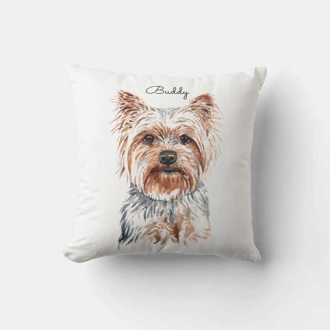 Personalized Watercolor Yorkie Throw Pillow (Front)