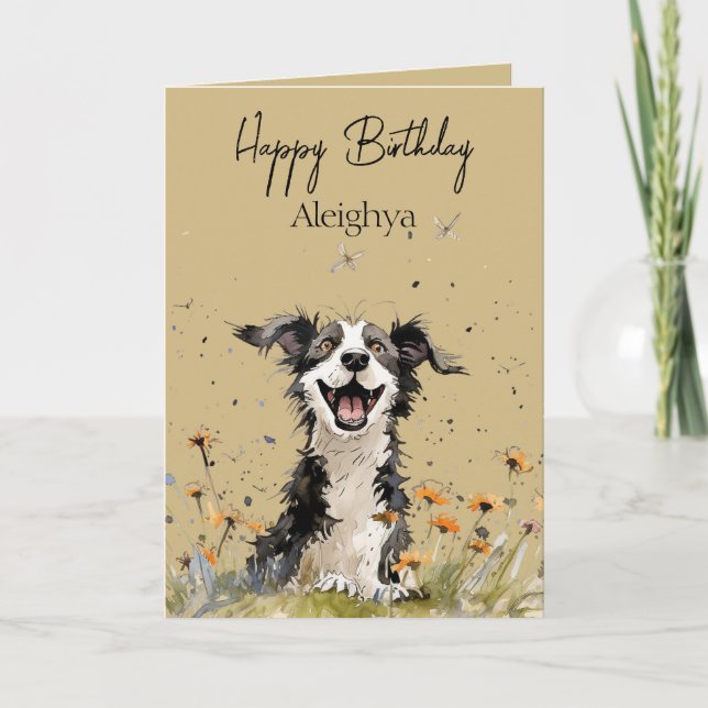 Personalized Watercolour Border Collie Card (Front)