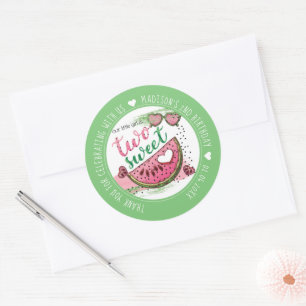 Personalized Watermelon 2nd Birthday Party Classic Round Sticker