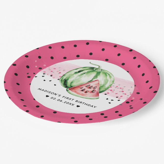 Personalized Watermelon Birthday  Paper Plates (Angled)