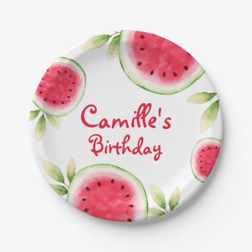 Personalized Watermelon Birthday  Paper Plates