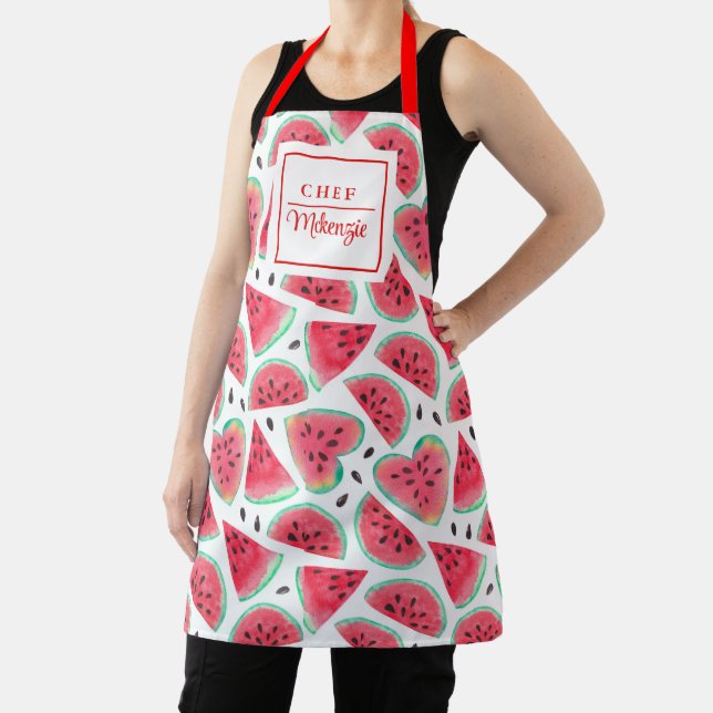 Personalized Watermelon Pattern Chef Women's Apron (Insitu)