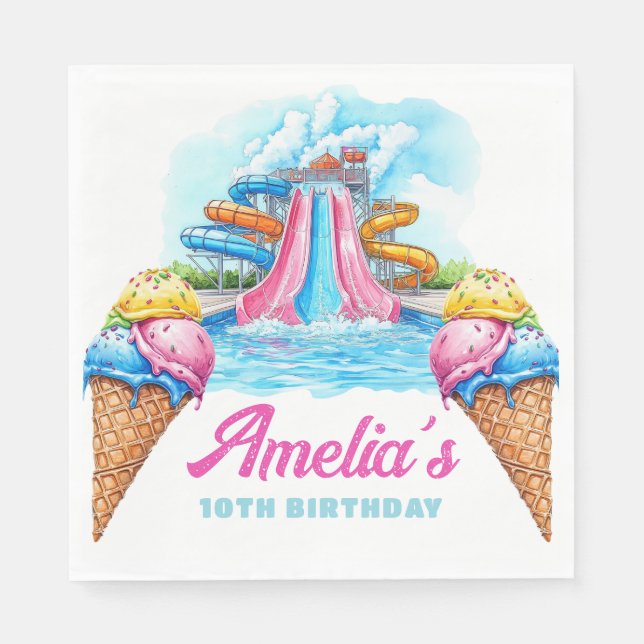 Personalized Waterpark Party Birthday Napkins (Front)