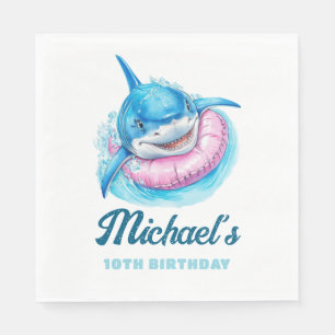Personalized Waterpark Shark Pool Party Birthday Napkins