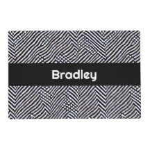 Personalized Waterproof Black & White Dog Food Mat