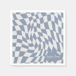 Personalized Wavy Blue Optical Checkerboard  Napkins