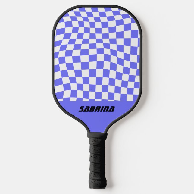 Personalized Wavy Checker| Purple and White Pickleball Paddle (Front)