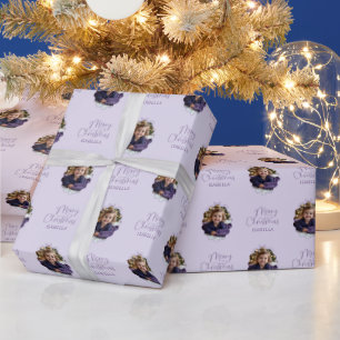 Personalized Wavy Frame Simple Bow Merry Christmas Wrapping Paper