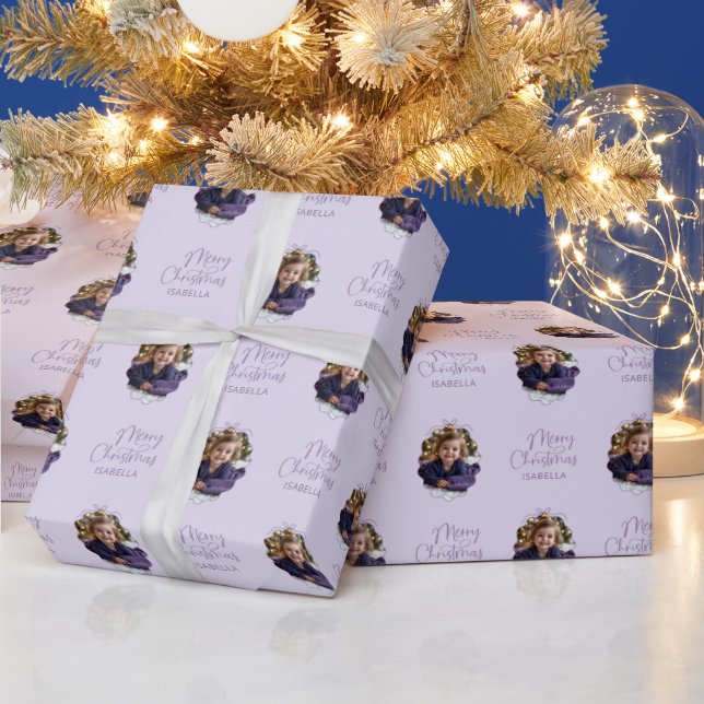 Personalized Wavy Frame Simple Bow Merry Christmas Wrapping Paper (Holidays)