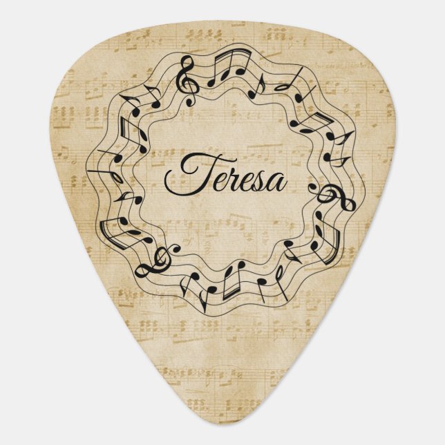 Personalized Wavy music on Sheet Music Guitar Pick (Front)