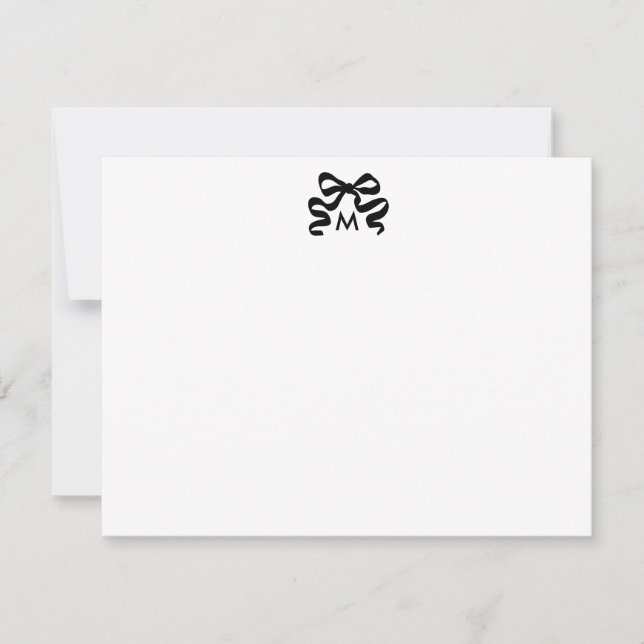 Personalized Wavy Ribbon Bow Monogram Initial Note Card (Front)