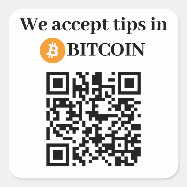 Personalized We Accept Tips in Bitcoin Sticker (Front)