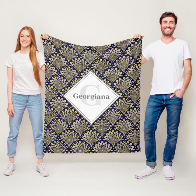Personalized We Are Watching You Navy & Gold Deco Fleece Blanket (In Situ)