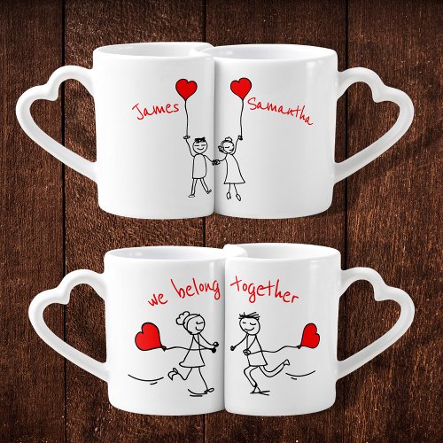 Personalized we belong together couples coffee mug set