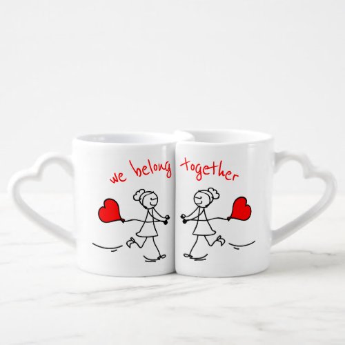 Personalized we belong together lesbian couples coffee mug set