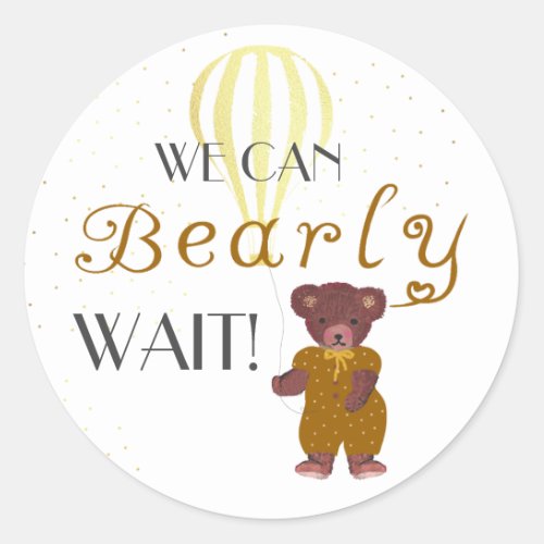 Personalized We Can Bearly Wait Baby Shower Classic Round Sticker