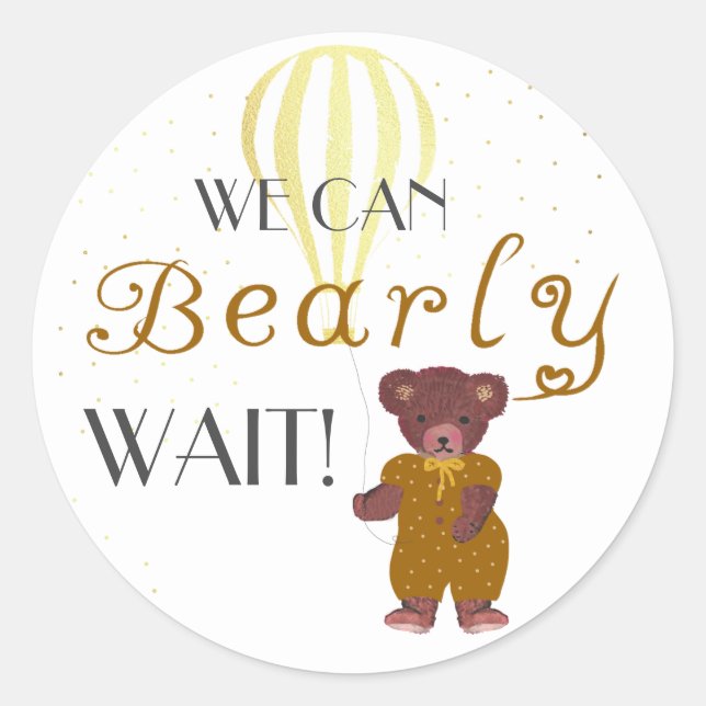 Personalized We Can Bearly Wait Baby Shower Classic Round Sticker (Front)