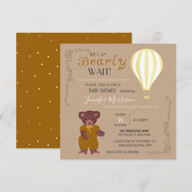 Personalized We Can Bearly Wait Baby Shower Girl I Invitation (Front/Back)