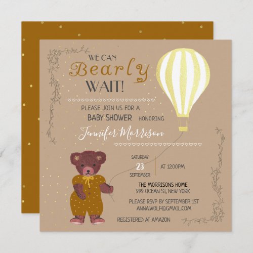 Personalized We Can Bearly Wait Baby Shower Girl I Invitation