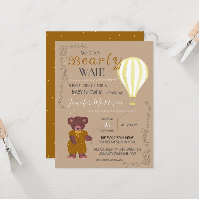 Personalized We Can Bearly Wait Cute Baby Shower (Front/Back In Situ)