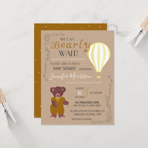 Personalized We Can Bearly Wait Cute Baby Shower