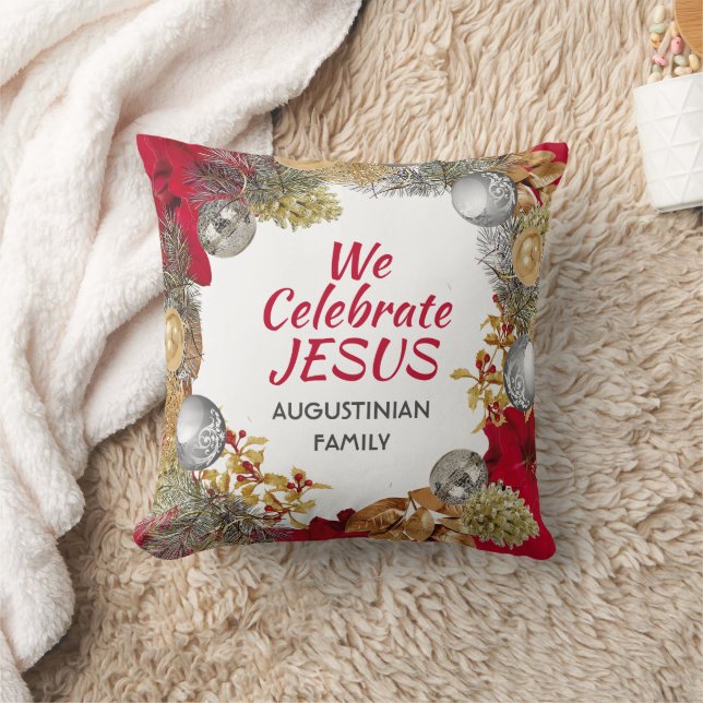 Personalized WE CELEBRATE JESUS Christmas Throw Pillow (Blanket)