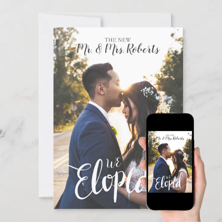 Personalized We Eloped Elopement Announcement Card | Zazzle