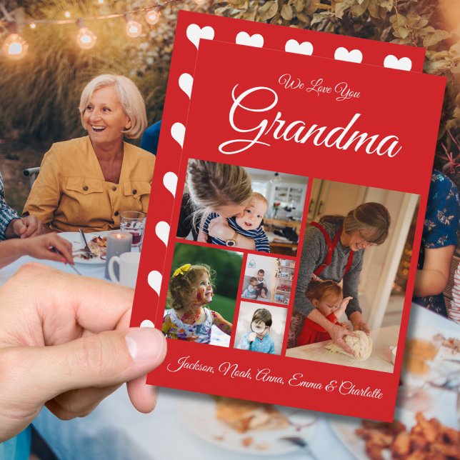 Personalized We Love You Grandma | Red 5 Photo  Holiday Card (Creator Uploaded)