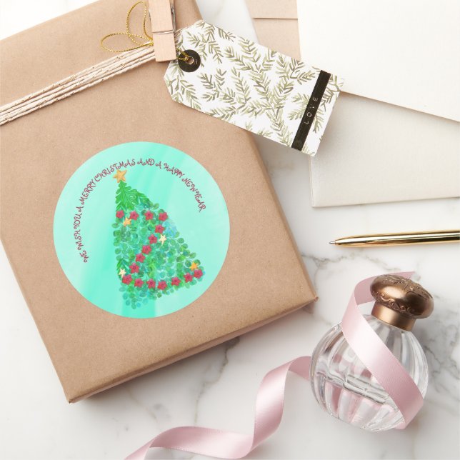 PERSONALIZED WE WISH YOU A MERRY CHRISTMAS CLASSIC ROUND STICKER (Gifting)
