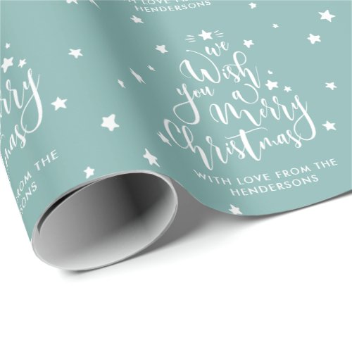 Personalized We Wish You A Merry Christmas Stars Wrapping Paper