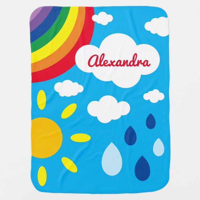 Personalized Weather, Rainbow and Sunshine Baby Blanket (Front)