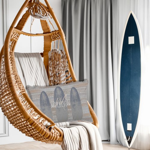 Personalized Weathered Beach Driftwood Surfboard Accent Pillow