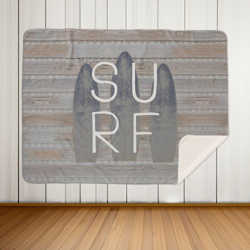 Personalized Weathered Beach Driftwood Surfboard Sherpa Blanket