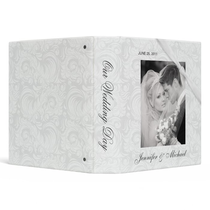 Personalized Wedding Album   White Damask 3 Ring Binders