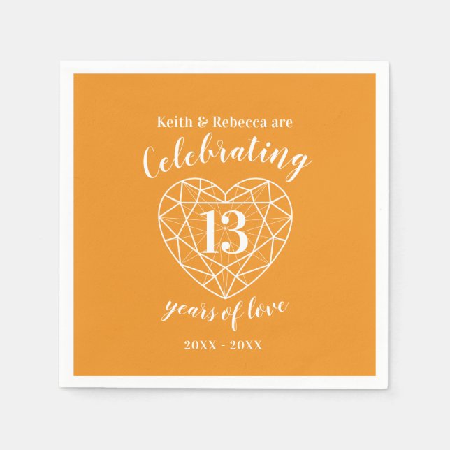 Personalized wedding anniversary 13 years citrine napkins (Front)