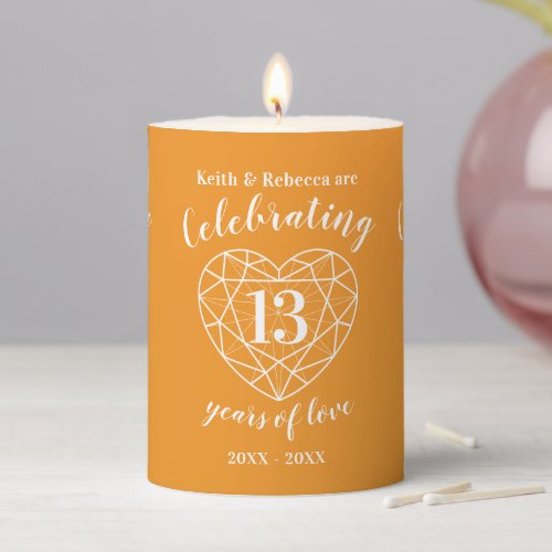 Personalized wedding anniversary 13 years citrine  pillar candle