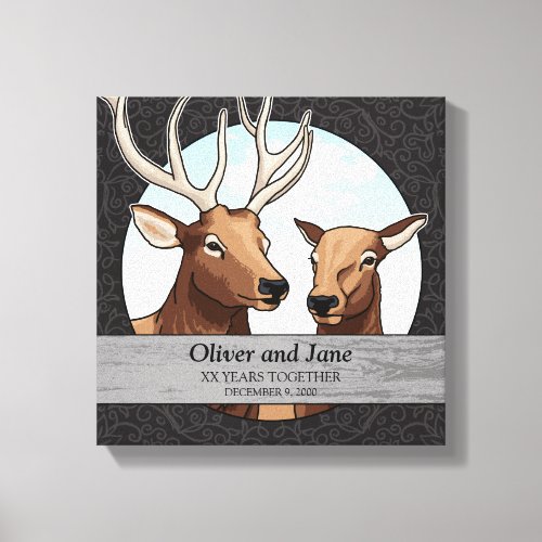 Personalized Wedding Anniversary Elk Pair Canvas Print