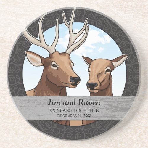 Personalized Wedding Anniversary Elk Pair Coaster