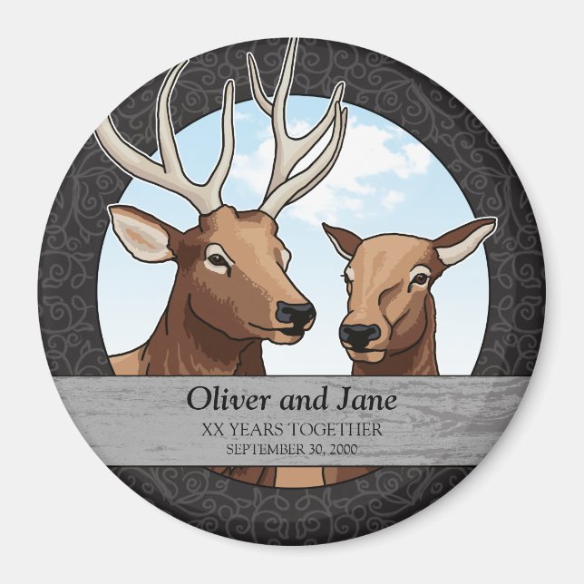 Personalized Wedding Anniversary, Elk Pair Magnet (Front)