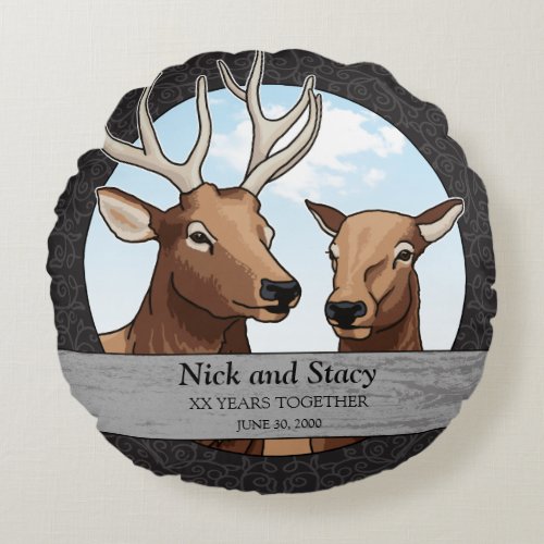 Personalized Wedding Anniversary Elk Pair Round Pillow