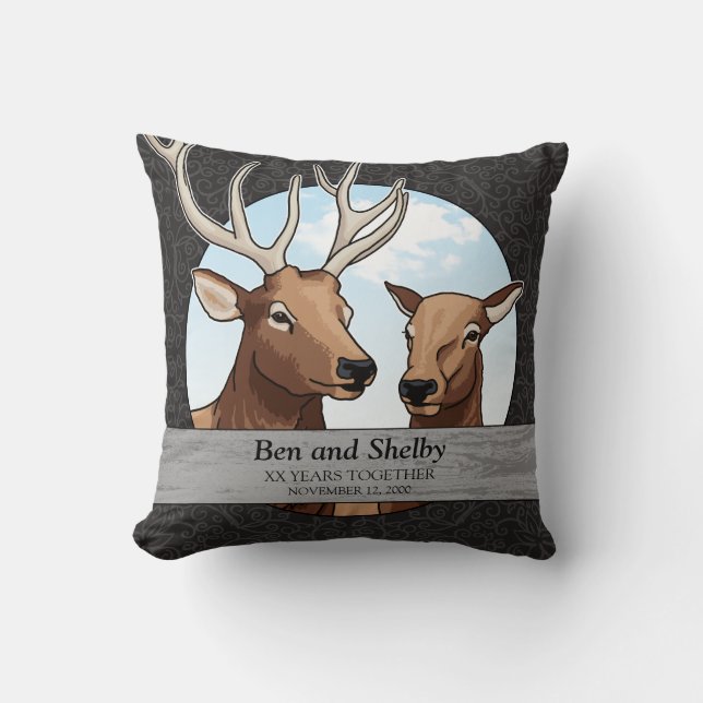 Personalized Wedding Anniversary, Elk Pair Throw Pillow (Front)