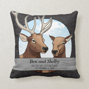 Personalized Wedding Anniversary, Elk Pair Throw Pillow