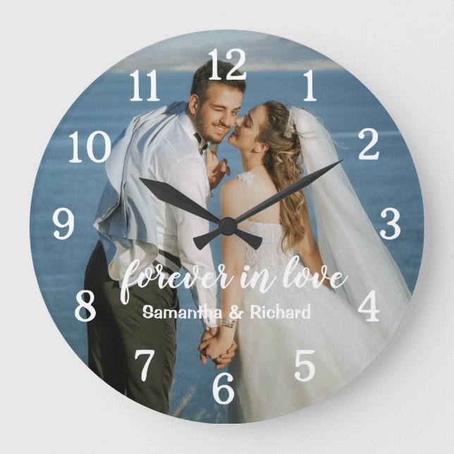 Personalized Wedding Anniversary Forever Photo Large Clock (Front)
