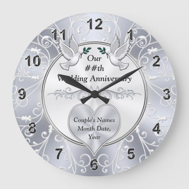 Personalized Wedding Anniversary Gifts, ANY YEAR Large Clock (Front)