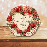 Personalized Wedding Anniversary Heart Photo Block<br><div class="desc">Custom wedding anniversary photo block keepsake featuring red roses and a heart. Add your own year celebration,  names,  and date.</div>