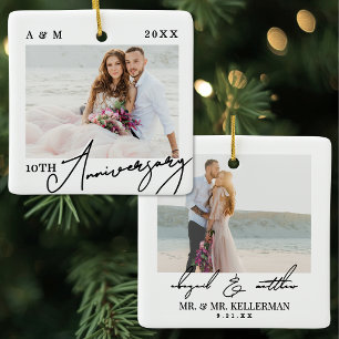 Personalized Wedding Anniversary Keepsake Photo Ceramic Ornament