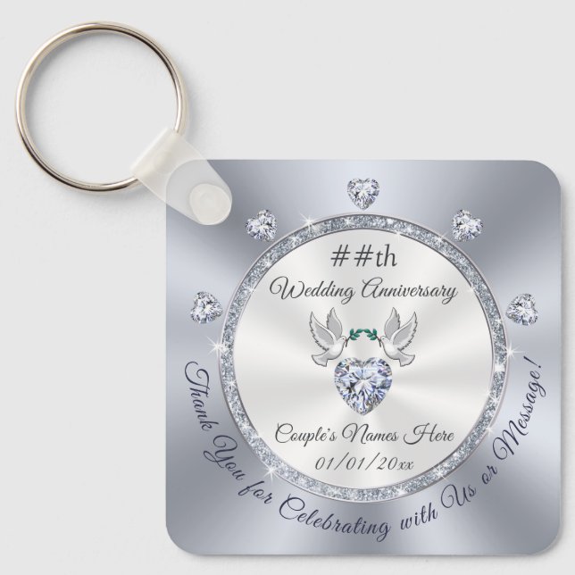 Personalized, Wedding Anniversary Party Favors,  Keychain (Front)