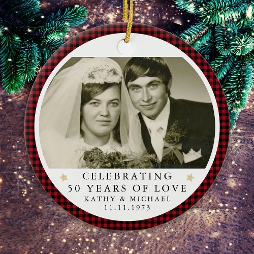 Personalized Wedding Anniversary Photo Ceramic Ornament