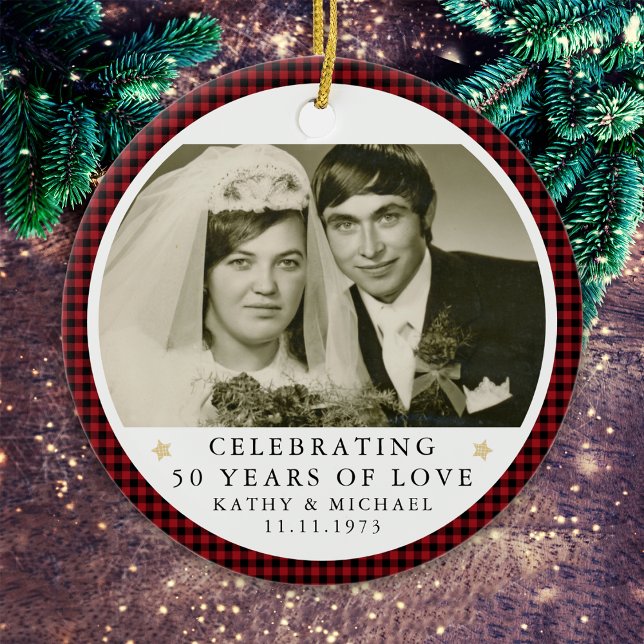 Personalized Wedding Anniversary Photo Ceramic Ornament (Creator Uploaded)
