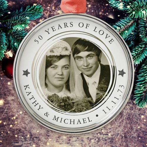 Personalized Wedding Anniversary Photo Metal Ornament